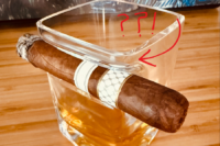 Picture of a Corkcicle cigar glass that holds a cigar